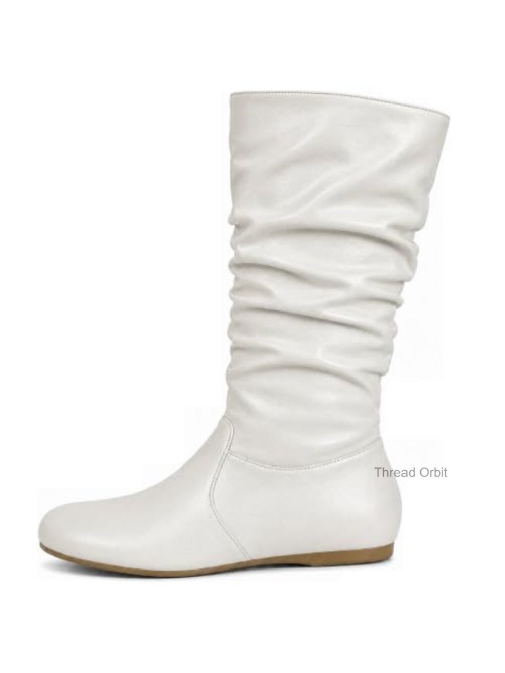 Womens Slouchy Mid-Calf Flat Faux Leather Dress Boots Zip Slouch